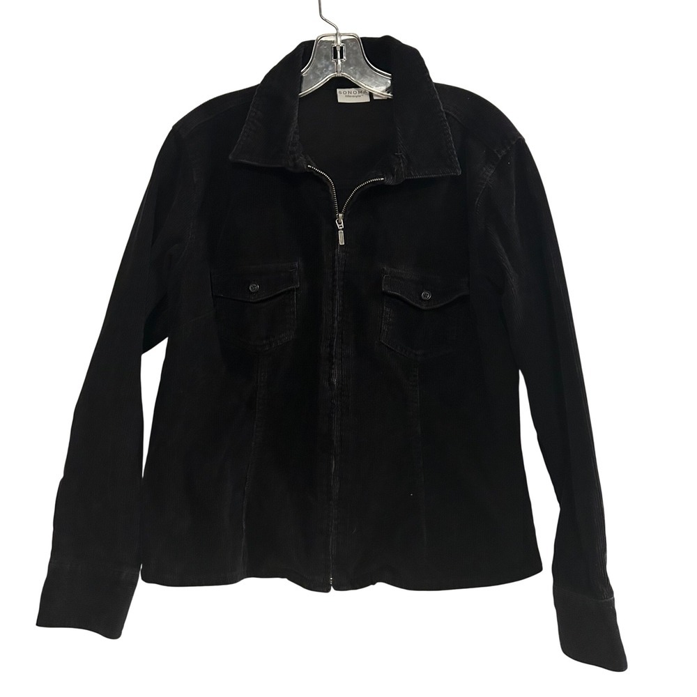 SONOMA LifeStyle Black Corduroy Zip Up Jacket Women's XL Made in‎ Bangladesh